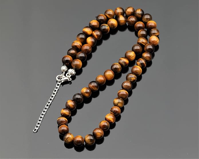 Natural Gemstone Beaded Choker Necklace | 8mm Handmade Adjustable Jewelry for Men & Women | Chakra Balancing Crystal Necklace | Spiritual Gift | Macrame Cord with Extender