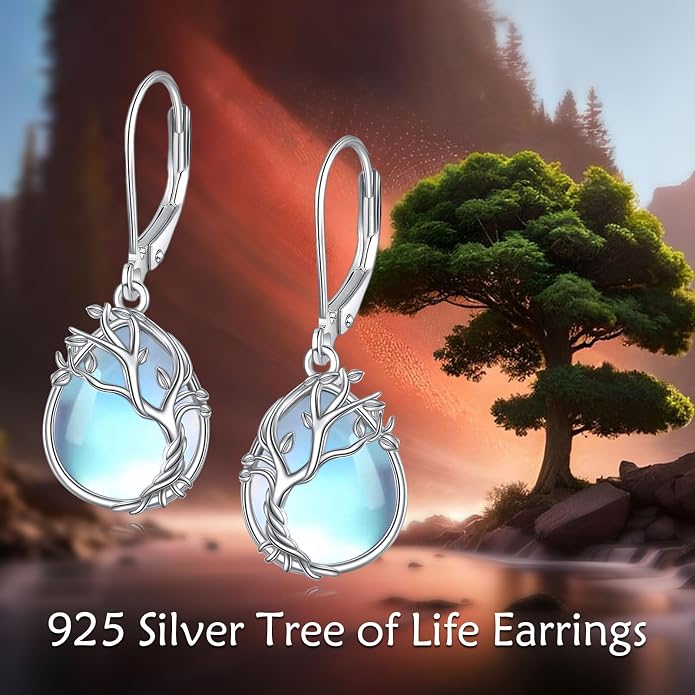 POPLYKE Tree of Life Teardrop Drop Dangle Earrings Sterling Silver Leverback Earrings Jewelry