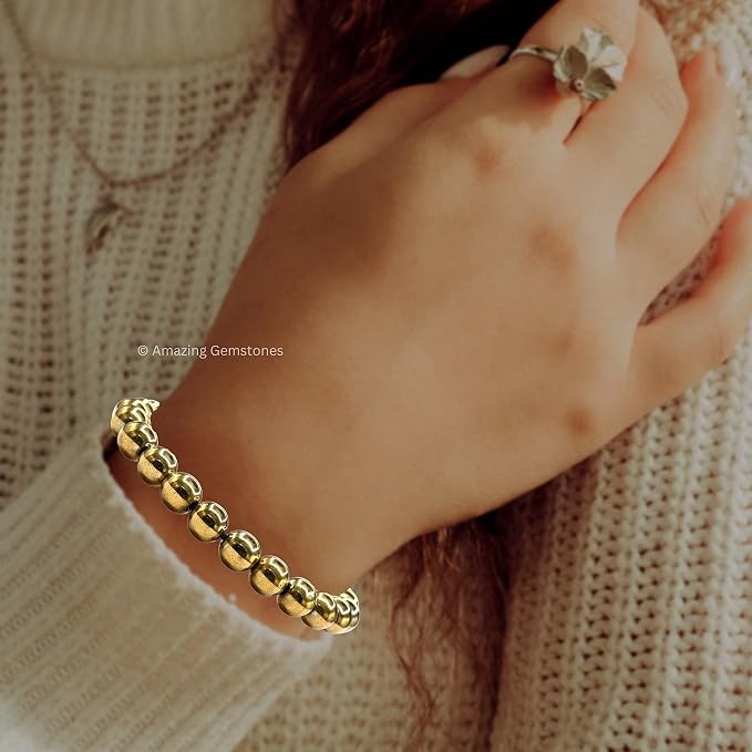 Amazing Gemstone Golden Hematite Bracelet, Gifts for Men & Women - Protection Healing Crystal Bracelet - 8mm Gemstone Beaded Adjustable Bracelet, Pulseras para Hombres Mujer Stocking Stuffers