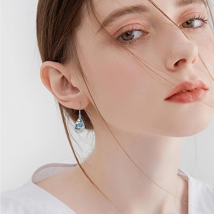 Abalone Shell Dangle Drop Earrings for Women 925 Sterling Silver Filigree Bohemian Earrings Jewelry Gift
