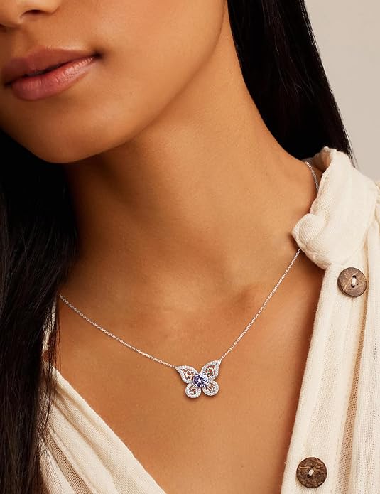 925 Sterling Silver Birthstone Necklaces for Women, Dainty Cute Dragonfly/Butterfly Pendant Necklace, Great Christmas/Anniversary Jewelry for Mother