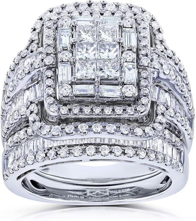 925 Sterling Silver Shiny Full Diamond Gemstone Ring 18K Gold Cubic Zirconia Promise Rings CZ Diamond Multi Row Ring Eternity Engagement Wedding Band Ring Sets Z.41(US Code 7)