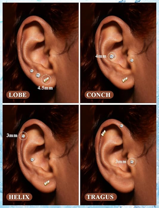 20G 18G 16G Astm F136 Titanium Internal Thread Flat Back Earrings Nose Studs Tragus Forward Helix Conch Cartilage Lobe Earring Stud Medusa Labret Monroe Lip Ring Piercing Jewelry For Women Men