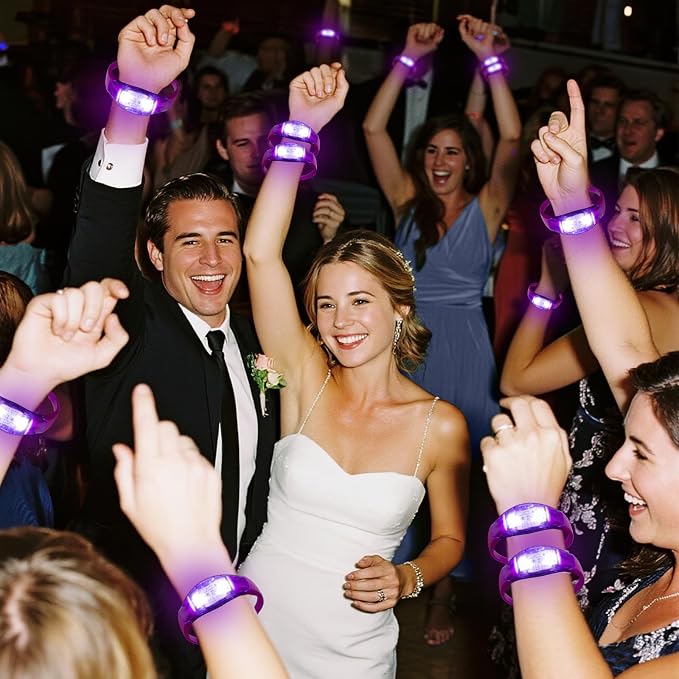 24 Pcs LED Glow Bracelets Sound Activated Bracelet Glow Bracelets with Flashing LED Strobe for Carnival, Concerts , Night Events, Rave, Game Prizes, Birthday Party Favor (purple)