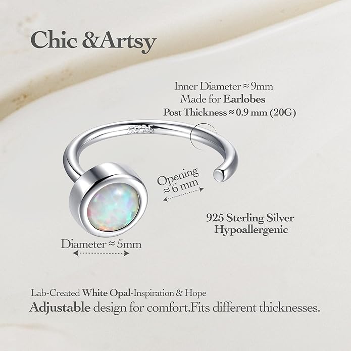CHIC & ARTSY 925 Sterling Silver Half Hoop Earrings for Women, Dainty Huggie Hoops with Synthetic Opal, Moonstone, CZ & Gemstones, Lightweight Comfort Fit Everyday Elegant Jewelry