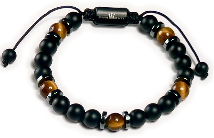Mens Beaded Bracelet - Stone Jewelry, Black Onyx Hematite Bracelets, Mens Accessories, Adjustable