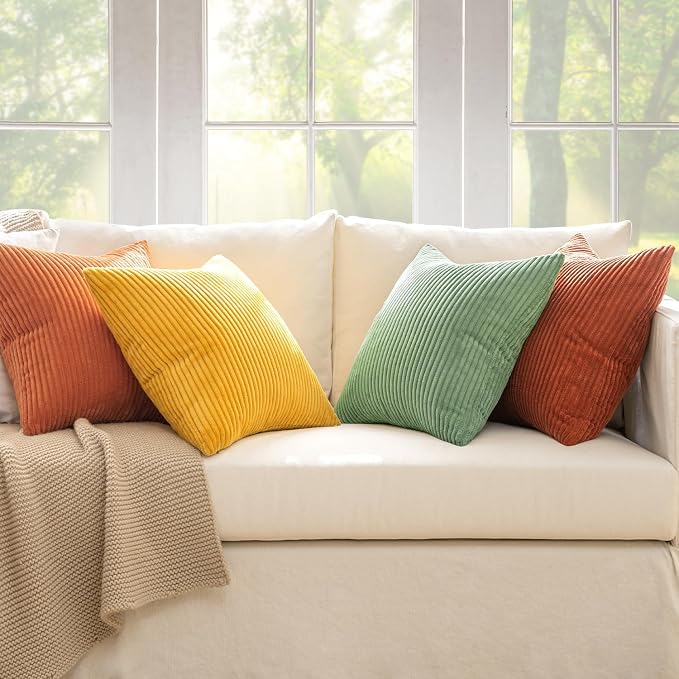 MIULEE Decorative Throw Pillow Covers 24x24 Inch Set of 4, Vibrant Cushion Covers Vintage Retro Fall Home Decor, Mix and Match Color Clash Design for Sofa Couch Bed Living Room Yellow Rust Green