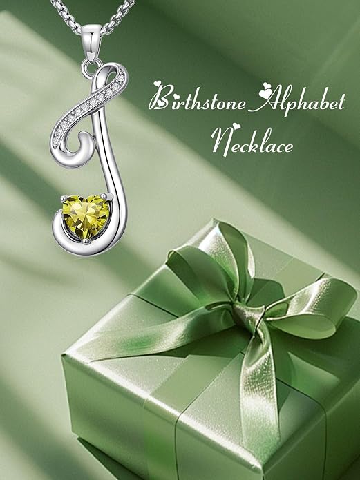 Birthday Gifts for Women Alphabet A to Z Initial Birthstone Pendant Necklaces for Women - 18k White Gold Plated Personalized Name Jewelry Anniversary Graduation Gifts for Wife Her Daughter Girlfriend(with Gift Box)