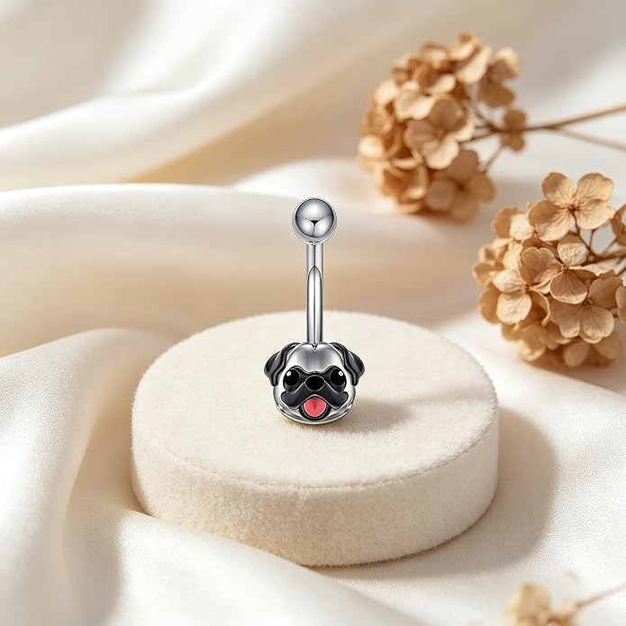Sterling Silver 14G Belly Button Rings Cross/Cat/Butterfly/Cow/Skull/Birthstone Heart Navel Rings 16mm Body Piercing Jewelry for Women