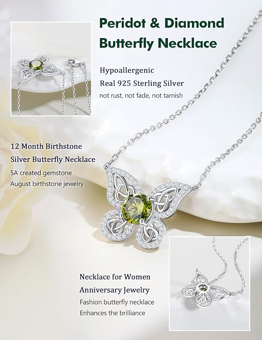 925 Sterling Silver Birthstone Necklaces for Women, Dainty Cute Dragonfly/Butterfly Pendant Necklace, Great Christmas/Anniversary Jewelry for Mother