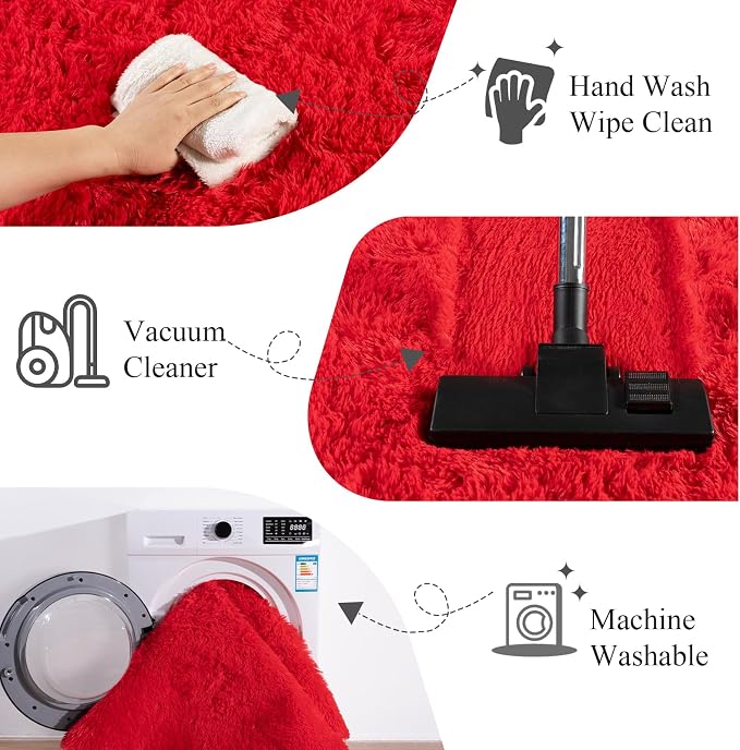 Large Area Rugs for Living Room Bedroom 4x6 Red Fluffy Shag Rugs | Ultra Soft Shaggy Plush Fuzzy Modern Indoor Throw Floor Carpet for Kids Girls Boys Dorm Nursery Home Decor Aesthetic