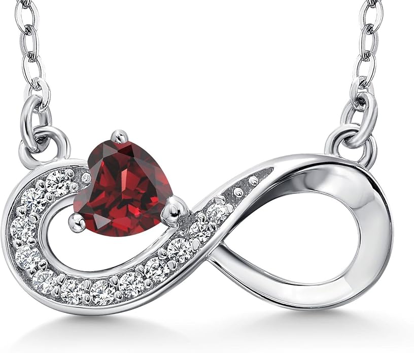 Gem Stone King Infinity Heart Pendant Necklace For Women | 925 Sterling Silver | 4MM Heart Shape Gemstone Birthstone | 18 Inch Silver Chain | Fine Jewelry Gift for Her Mom Women Wife