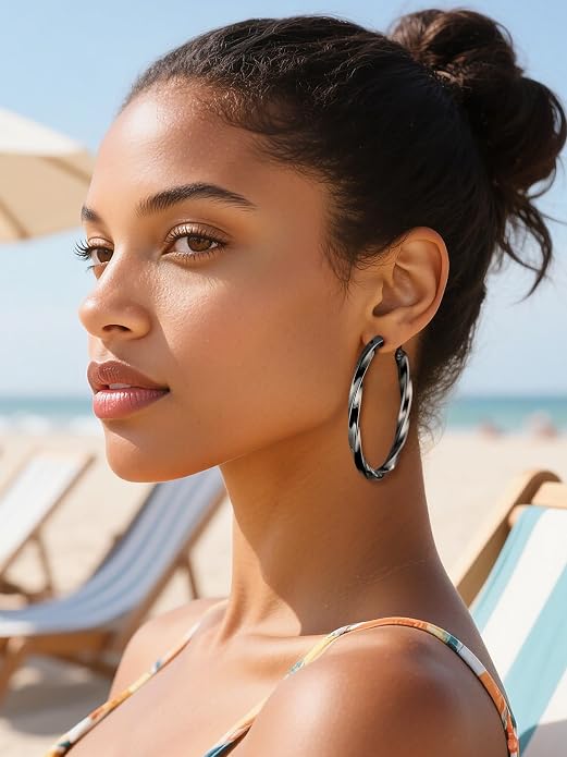 Stainless Steel Chunky Hoop Earrings For Women, Minimalist and Chic, Black/Gold Plated, Round Hoops Earrings Hypoallergenic, Size: 30mm/40mm/60mm/80mm, Come with Box