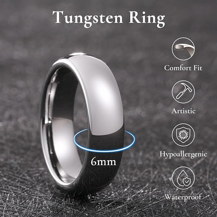 King Will Tungsten Carbide Wedding Band for Men Women Promise Rings for Couples Domed High Polish