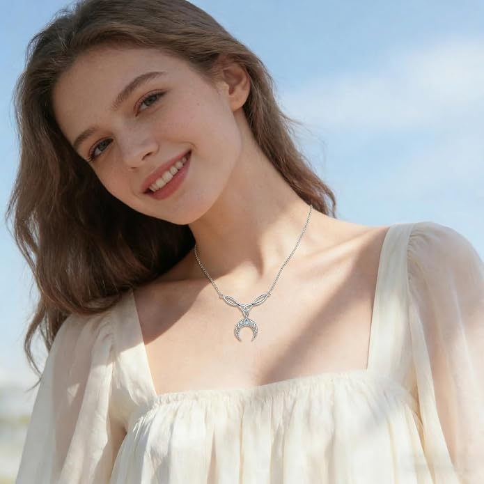 Celtic Crescent Moon Necklace 18K White Gold Plated Witchy Celtic Knot Jewelry Gifts for Women Mom Wife