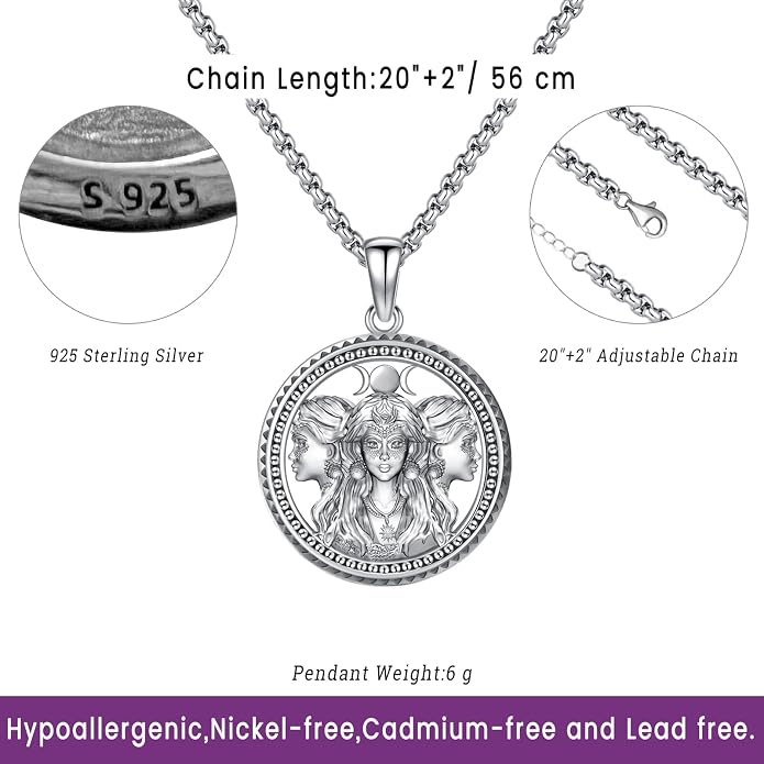 Witchy Jewelry for Women Men Nudo De Bruja Plata 925 Original Witches Knot Necklace Tetragrammaton Hecate Necklace Lilith Necklace Pentagram Necklace Cat Necklace Triple Moon Goddess Pendant Necklace