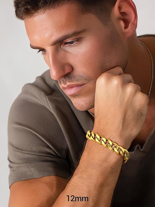 PROSTEEL Stainless Steel Bracelets for Men Women, Gold/Silver/Black, Cuban Link Bracelet Adjustable, Jewelry with Gift Box