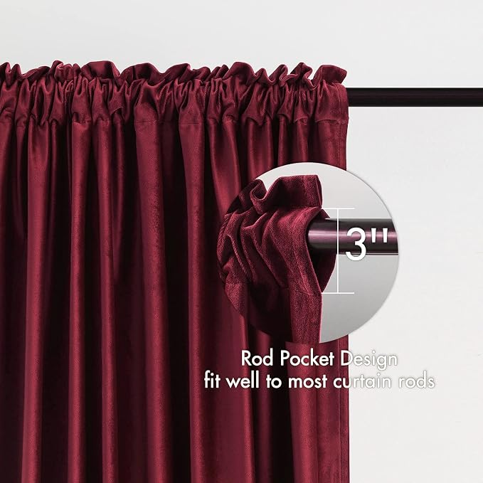 MIULEE Burgundy Red Blackout Velvet Curtains Drapes 84 Inch Long 52"x84" | Luxurious Bedroom Living Room Decor, Room Darkening, Thermal Insulated, Rod Pocket Design, Super Soft Fabric