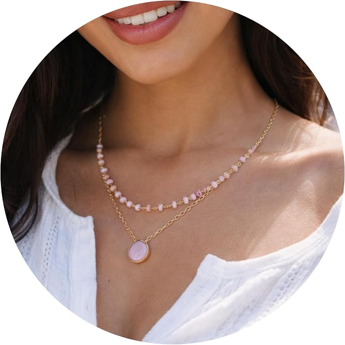 Layering Necklace for Women, Premium Layered Gold Healing Crytsal Necklaces - Tarnish Free 18K Gold Vermeil Certified S925 Classic Stack Necklace Gold Jewelry for Women - Mothers Day Gifts for Mom Wife