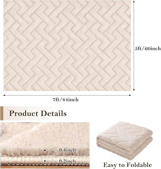 Ciicool 5x7 Area Rug for Living Room,Beige Washable High-Low Pile Carpet | Large Modern Textured Soft Fluffy Non Slip Mat Stain Resistant Non Shedding Geometric for Kids Bedside Bedroom Dining Room