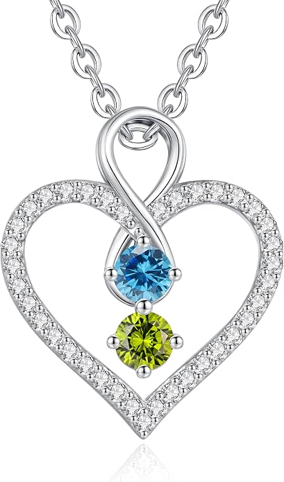 LOUISA SECRET Double Birthstone Necklaces for Women, 925 Sterling Silver Infinity Love Heart Pendant Necklace for Her, Birthday Anniversary Valentine's Day, Christmas, Wedding, Graduation Gift for Her, Personalized Gifts, Jewelry Gifts for Wife Mom Gir...