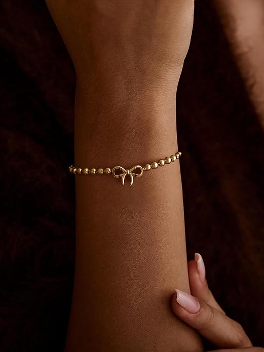 Charm Bracelet for Women Gold Trendy Non Tarnish Sideways 14K Gold Plated Simple Dainty Chain Jewelry Gift