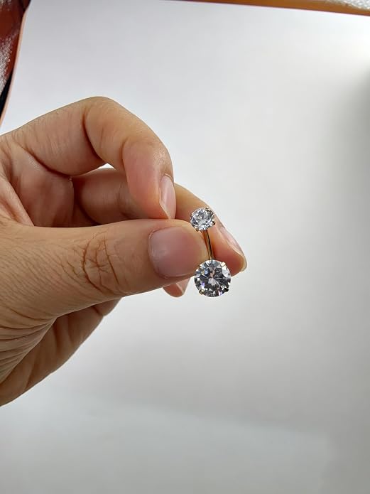 Color Moissanite Titanium Belly Button Ring, Gold Silver Plated Internally Threaded Navel Piercing Jewelry, Hypoallergenic Implant Grade G23 Titanium Belly Ring, Brilliant Cut Moissanite Belly Piercing Rings for Women Men