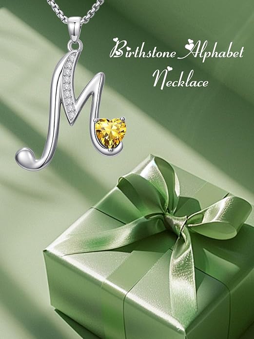 Birthday Gifts for Women Alphabet A to Z Initial Birthstone Pendant Necklaces for Women - 18k White Gold Plated Personalized Name Jewelry Anniversary Graduation Gifts for Wife Her Daughter Girlfriend(with Gift Box)