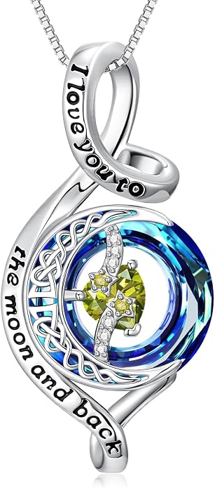 OCJ Birthstone Necklace for Women 925 Sterling Silver Moon and Star Pendant Infinity Celtic Moon Crystal Jewelry Anniversary Birthday Christmas Gift for Her Wife Girlfriend Mom Daughter