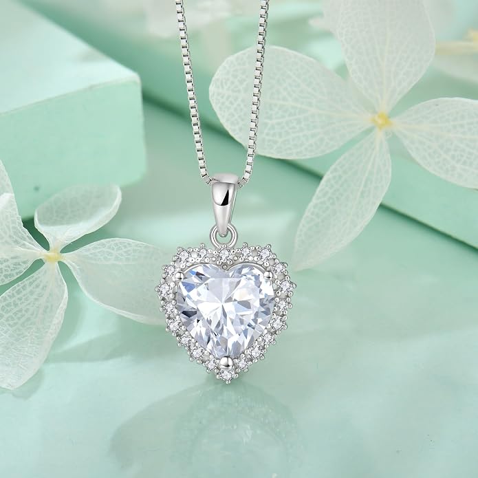 STARCHENIE 925 Sterling Silver Heart Birthstone Pendant Necklace for Women | Genuine 925 silver pendant, heart birthstone, love heart design, 925 silver 18+2" adjustable chain