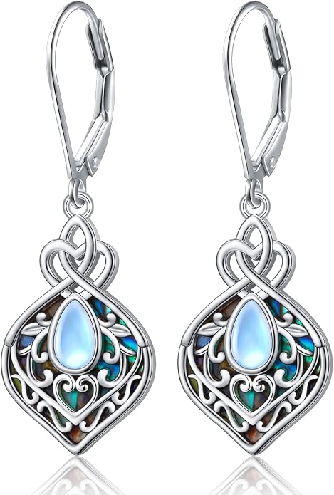 DAOCHONG 925 Sterling Silver Filigree Moonstone Sunflower Necklace Celtic Teardrop Abalone Shell Jewelry for Women Birthday Christmas Anniversary