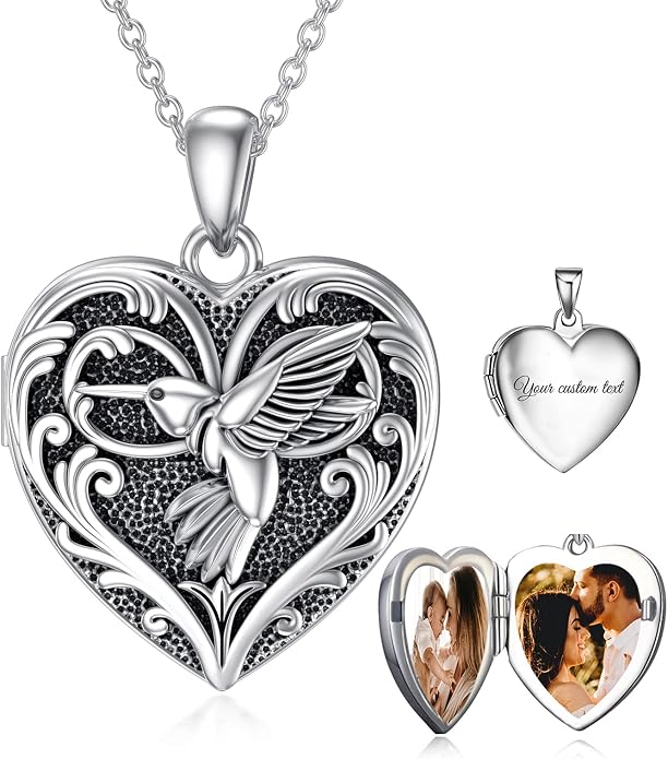 SOULMEET Personalized Silver Locket Necklace That Holds Pictures Photo Keep Someone Near to You, Memorial Custom Lockets Necklaces Letters Engraving for His Her