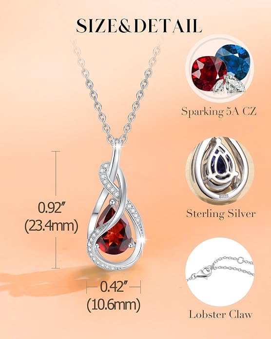 FANCIME TimelessTie Birthstone Necklace for Women White Gold Plated Sterling Silver Ribbon Design Jewelry Knot Pendant Fine Jewelry Gemstone Anniversary Birthday Graduation Mothers Day Gifts for Women Wife Mother Her