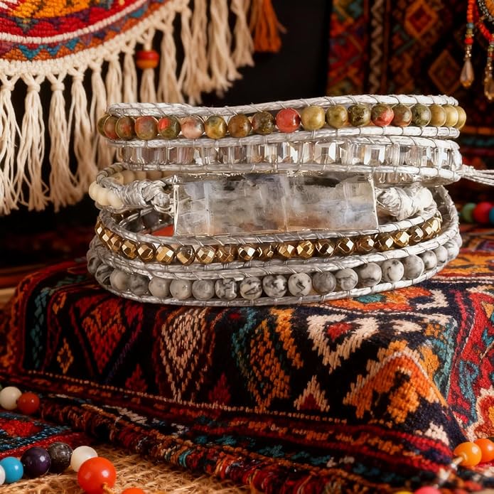Women Wrap Bracelets Boho Natural Stone Jasper Turquoises Strand Bracelet Jewelry Collection