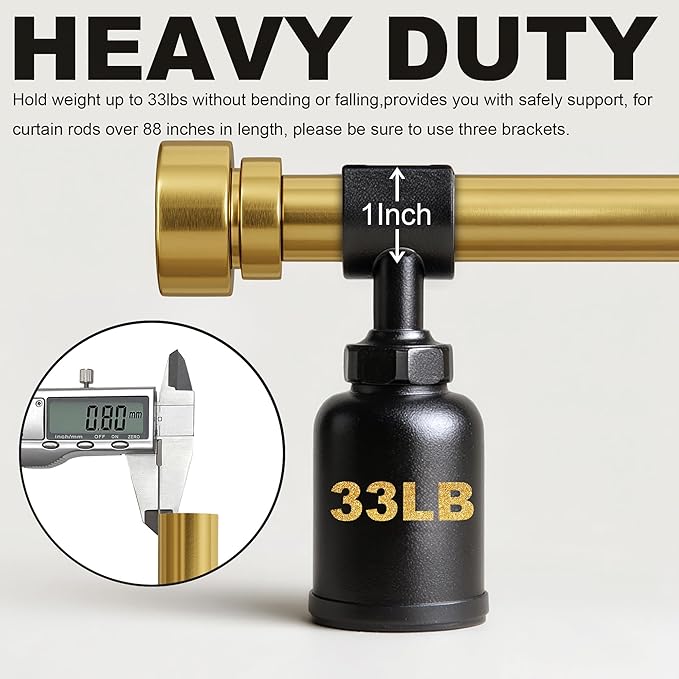 Lootkell Gold Curtain Rods for Windows 66 to 120 Adjustable Modern Curtain Rod 1 inch Diameter Heavy Duty with Solid Metal Finials for Living Room Bedroom Farmhouse Outdoor Patio