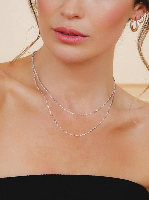 SILVERCUTE 925 Sterling Silver Necklace for Women,1mm/1.3mm/1.5mm/1.6mm Thin Silver Cable Chain/Box Chain/Rope Chain Necklace with Extension Chain,18/20/22/24/26/28/30 Inch
