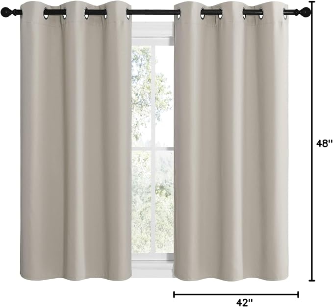 NICETOWN Kitchen Curtains for Decoration, Thermal Insulated Grommet Room Darkening Draperies/Panels for Laundry (Natural, 2 Panels, W42 x L48 inches)