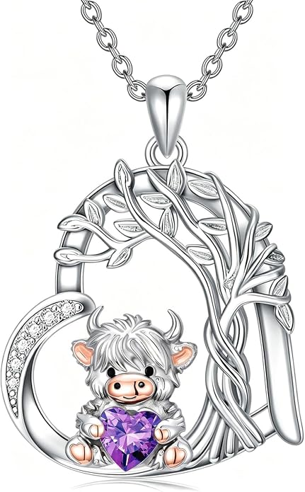 PELOVNY Teddy Bear Necklace for Women 925 Sterling Silver Bear/Highland Cow/Fox/Cat/Axolotl Birthstone Necklace Christmas Birthday Jewelry Gifts for Mom Daughter Wife Sister