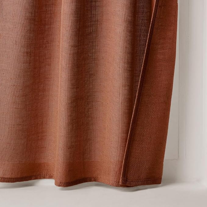 MIULEE Burnt Orange Kitchen Curtains 24 Inch Length 2 Panels, Soft Thick Linen Textured Semi Sheer Light Filtering Short Cafe Tier Curtains for Small Half Window Back Tab Rod Pocket Fall Boho Decor