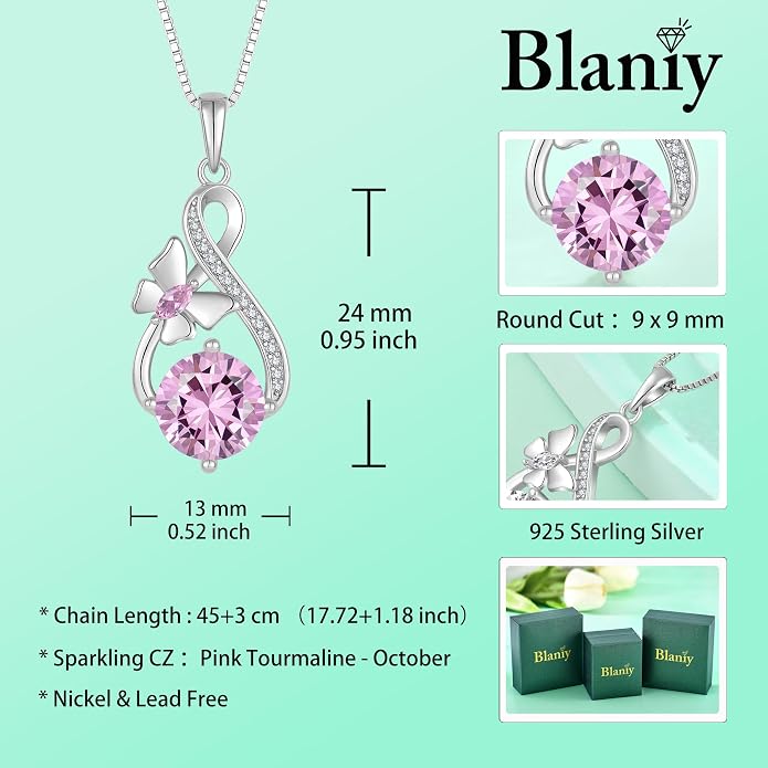 Butterfly Necklaces for Women 925 Sterling Silver Infinity Pendant Necklace Birthstone Jewelry Gifts for Her
