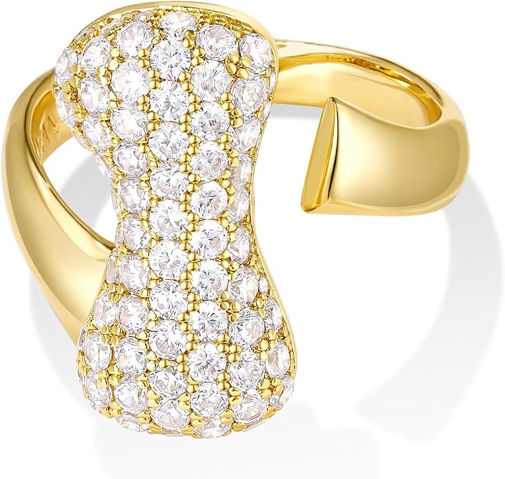 KissYan Bubble Initial Ring for Women, 14K Gold Plate Balloon Jumbo Letter Rings Open Adjustable Dainty Pave CZ Personalized Fashion Jewelry Gift for Mother's Day