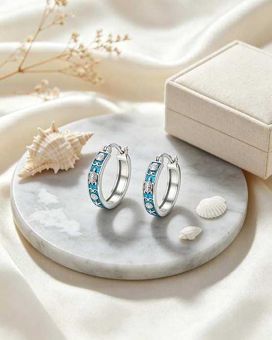 Opal/Turquoise Huggie Earrings 925 Sterling Silver Opal/Turquoise Small Animal Huggie Hoop Earrings Animal Huggies Earring Jewelry Gifts for Women Mom Her