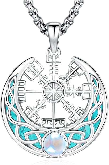 Eusense Viking Necklace for Men Women 925 Sterling Silver Pendant Thors Hammer/Norse Runes/Odin's Ravens/Wolf/Dragon/Snake/Yggdrasil/Freya/Helm of Awe/Valknut/Triskelion/Axe/Shield Viking Jewelry