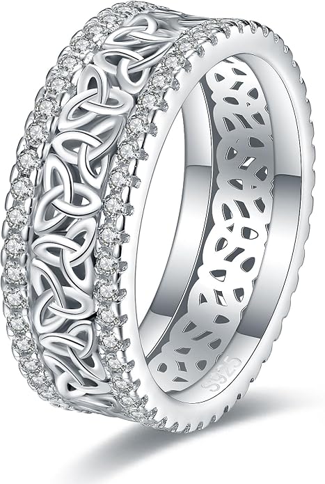 Celtic Eternity Wedding Bands Women - 925 Sterling Silver Cubic Zirconia Irish Promise Engagement for Her Size 5-9