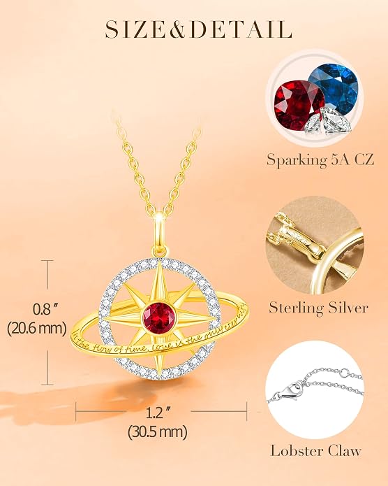 FANCIME Stellar Promise Birthstone Necklace for Women White Gold Plated Sterling Silver Planet Star Pendant Fine Jewelry Anniversary Birthday Mothers Day Gifts for Women Wife Friend Her