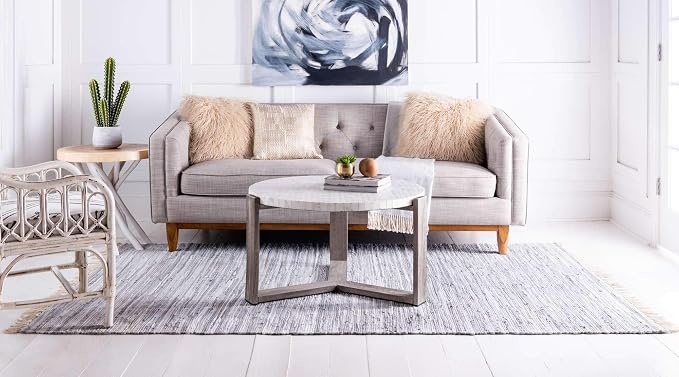 Unique Loom Chindi Cotton Collection Soft Hand Woven Natural Fiber Striped Area Rug, 2 ft 2 in x 3 ft in, Gray/Ivory