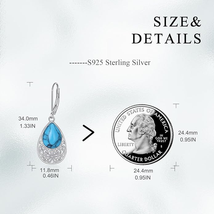 AOBOCO Teardrop Dangle Earrings for Women 925 Sterling Silver Moonstone Flower Filigree Leverback Jewelry Birthday