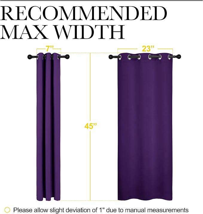 NICETOWN Thermal Insulated Blackout Draperies Curtains, Triple Weave Home Decoration Solid Ring Top Blackout Drape Panels for Bedroom (Set of 2, 29 x 45 Inch, Royal Purple)