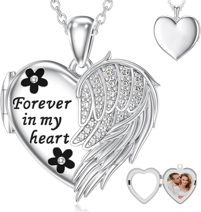 Dorunmo Personalized Locket Necklace 925 Sterling Silver that Holds Pictures Butterfly Birthstone Photo Heart Locket Custom Jewelry Congratulations New Beginnings New Job Gifts for Women