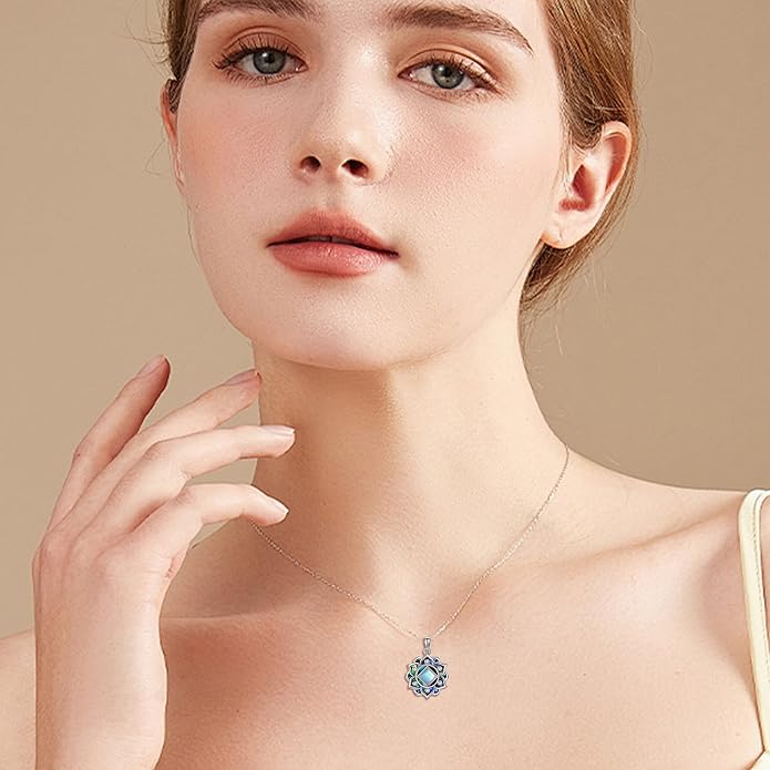 ONEFINITY Lotus Necklace 925 Sterling Silver Moonstone Pendant Necklace Yoga Lotus Jewelry for Women